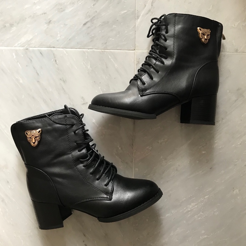 Real black leather boots